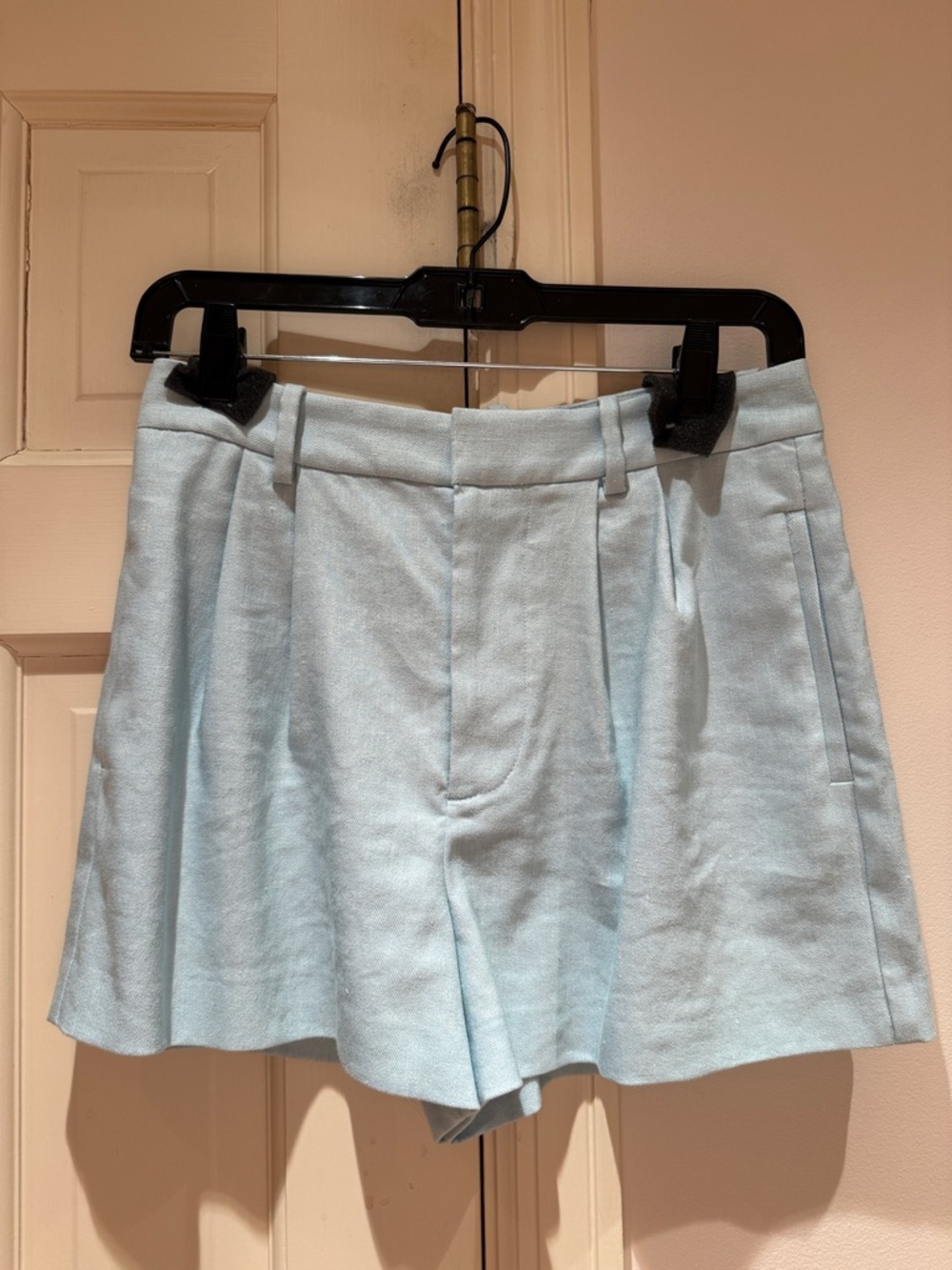 Alice + Olivia Light Blue Pleated High-Rise Shorts